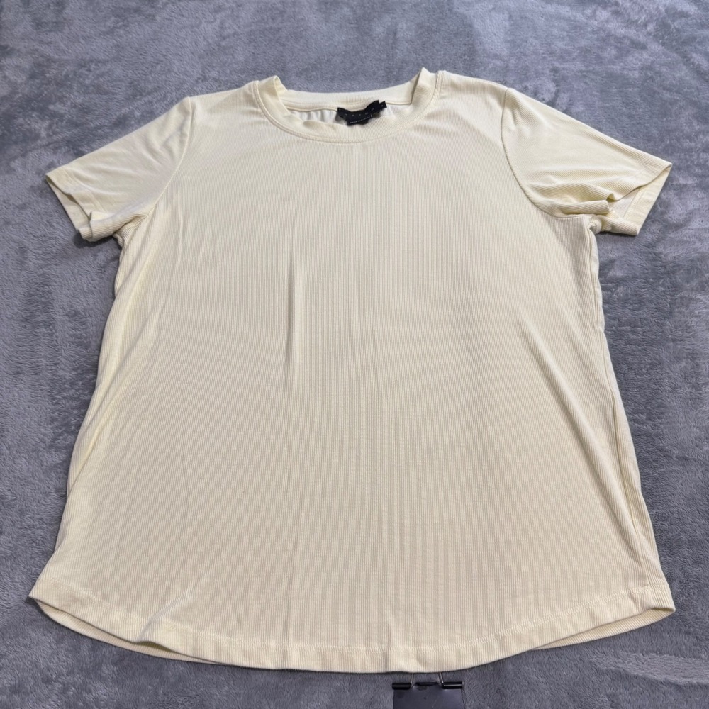 Hatch Butter Yellow Ribbed Short Sleeve Crew Neck Maternity Tee T283 Large